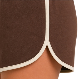 Chocolate Brown <b>Womens</b> Athletic Running <b>Shorts</b> <b>With</b> Contrast Piping Elastic Drawstring Waist Custom Logo Gym Workout Fitness - Product Image 6