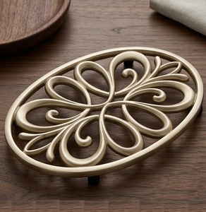 Oval <b>Gold</b> Stainless Steel Trivet Heat Resistant Classic Metal Table Mat <b>Placemat</b> for Dining Decor - Product Image 4