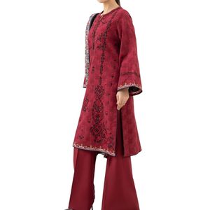 Shalwar Kameez pour femme brodé marron, tissage premium, style palazzo, collection festive - Product Image 3