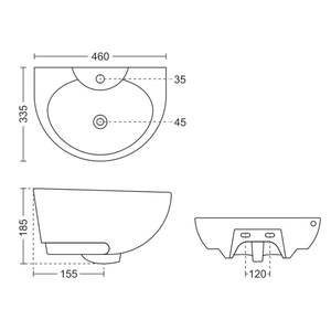 Exclusive rectangular ceramic wall hung washbasin 460x335x185mm half column pedestal floating bathroom sink bright gloss - Product Image 2