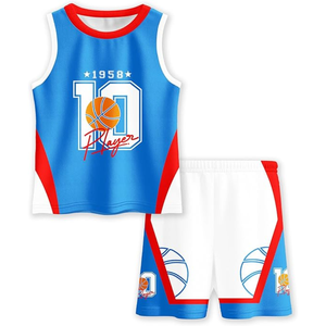 Ensemble de maillots de basket-ball bleu, rouge et blanc pour garçons, impression sublimée, uniforme sans manches en maille avec numéro de joueur 10 - Product Image 3