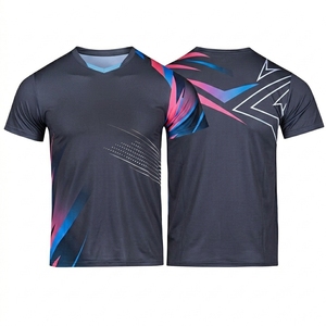 T-shirt de tennis sublimé à col en V pour homme, manches courtes, anti-humidité, coupe athlétique, imprimé dégradé, toutes saisons - Product Image 1