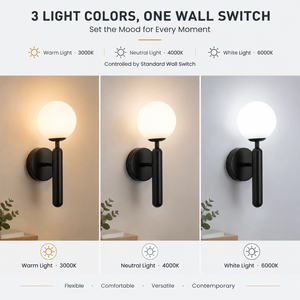 โคมไฟติดผนัง LED เหล็กสีดำทันสมัยพร้อมโคมอะคริลิค E27 อุณหภูมิสีสามเฉดสีสำหรับห้องนอนห้องนั่งเล่นห้องโถง - Product Image 3