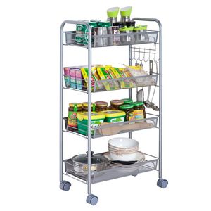 Carrello portaoggetti rimovibile a 4 livelli, colore argento, modello RT con rete a nido d'ape - Product Image 1