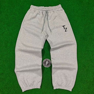 Pantalones Deportivos Unisex Premium 2026, Color Gris Haider, Tejido Grueso 100% Algodón, con Puños y Logotipo Bordado, para Hombre - Product Image 1
