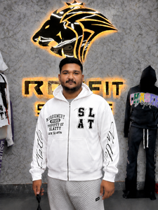 Rexfit Men's Orange <b>Zip</b>-Up <b>Hoodie</b> Oversized Cotton Fleece Letter Print <b>Pocket</b> Hip Hop Streetwear Autumn Style Terry Streetwear - Product Image 4
