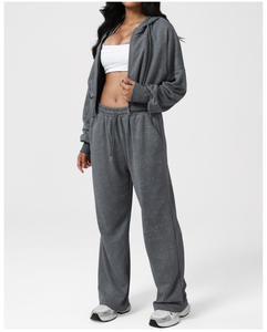 Conjunto Deportivo de Invierno para Mujer, Talla Grande, Color Sólido, 100% Algodón, Sudadera con Capucha y Pantalones Jogger de Dos Piezas - Product Image 1