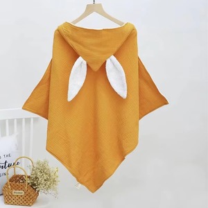 Toalla de baño con capucha de algodón para recién nacidos, de color sólido, suave para la piel, con orejas de conejo, toalla con capucha para niños - Product Image 4