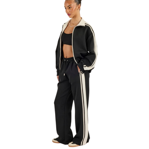Conjunto Deportivo de Dos Piezas para Mujer con Sudadera con Capucha y Cremallera Completa, Ribete en Contraste y Pantalones de Pierna Recta Relajados, Estilo Casual Athleisure - Product Image 4