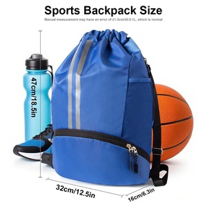 PERPETUAL SOLUTIONS PS-SB-011 Mochila azul de nailon con cordón, bolsillos de malla y compartimento inferior para uso casual y fitness - Product Image 5