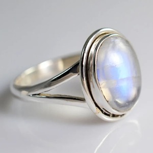 Rainbow <b>Moonstone</b> <b>Ring</b> 925 Sterling Silver Handmade Statement Promise <b>Ring</b> for Women Boho Oval June Birthstone Jewelry - Product Image 5