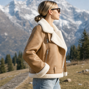 Chaqueta de Mujer Corta de Otoño, Negra, de Piel Sintética, Cortavientos, Tejida, Estampada, Moderna, con Cuello Vuelto, de Cuero Proteico - Product Image 1