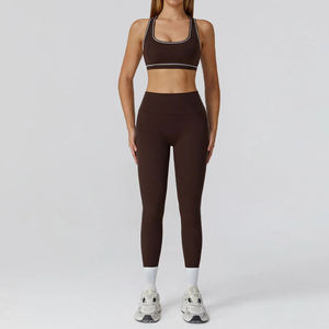 Conjunto Deportivo para Mujer de 2 Piezas, Leggings de Cintura Media con Textura Acanalada, Transpirables, Antibacterianos, de Fibra de Bambú Ecológica, y Bra Deportivo para Gimnasio y Yoga - Product Image 1