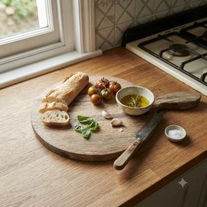 Planche à pizza ronde en bois d'acacia avec poignée, planche à découper en bois, plateau de service pour fromage, cuisine, restaurant, vente en gros - Product Image 4