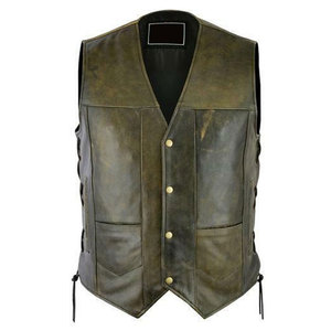 Gilet en cuir véritable pour homme SALVA LEATHER, style motard, col en V, fermeture éclair, coupe régulière, coupe-vent, vêtement d'extérieur pour l'hiver - Product Image 1