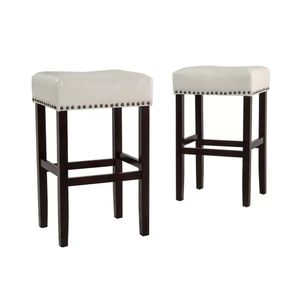 Set of <b>2</b> 30-Inch Ivory Faux Leather Counter <b>Stools</b> Backless Design-for <b>Bar</b> Seating - Product Image 3