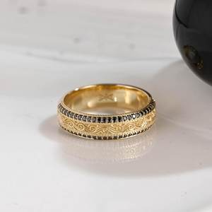 Art Deco Black Color Round Cut Moissanite Wide Band <b>Ring</b> <b>for</b> <b>men</b> 18K Yellow Gold Wedding Party Gift <b>For</b> Partner - Product Image 1