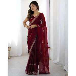 Sari Moderno para Mujer, Modelo Fandy Sartin, Suave, con Bordado de Lentejuelas en Relieve, de Secado Rápido, para Todas las Temporadas, Ideal para Bodas y Fiestas - Product Image 1