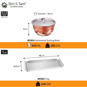 Juego de cuencos para servir martillados de acero inoxidable y cobre Miska con tapa SS y bandeja para servir bebidas - Product Image 4