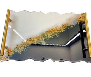 Plateau rectangulaire en résine avec poignée pour servir le petit-déjeuner, les boissons, les collations, élégant et moderne, accessoires décoratifs pour la cuisine et la salle à manger - Product Image 3
