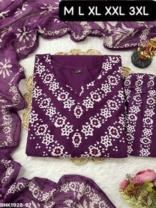 Top Quality Pure Cotton with Bandhej/Bandhani Print Straight Long <b>Kurti</b>-Pant-Dupatta Set Indian Supplier <b>Woman</b> Fashion Exporter - Product Image 5