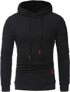 Sweat-shirt à capuche matelassé slim fit pour homme – Pull noir texturé avec cordon de serrage - Product Image 1