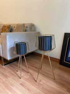 Home Decor Set of 2 Modern Gold Metal Plant Stand with Wire Frame Planter Powder Coated Finish Drainage Hole for Indoor Use - Product Image 3