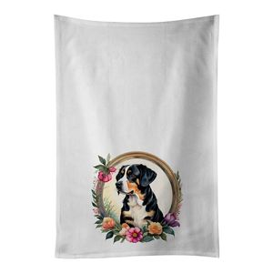Entlebucher Mountain Dog Flowers Kitchen Towel Set 2 White Dish Towels Serviette de bain décorative 19X28 pouces pour la maison - Product Image 1