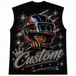 Camiseta sin mangas con estampado de diamantes de imitación y gráficos personalizados, 100% algodón jersey, estilo vintage moderno, para uso unisex. - Product Image 1