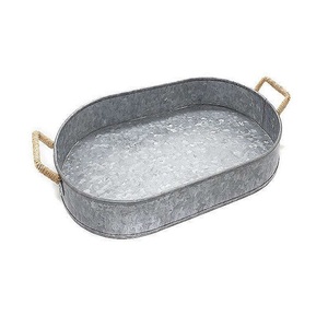 Fabulous Design Coffee And Tea Serving <b>Tray</b> In Galvanized Tin Kitchenware Dessert <b>Tray</b> With Rope Handles - Product Image 1