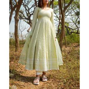 Pista Green <b>Chikankari</b> Cotton Casual Salwar Kameez <b>Suit</b> Set XS Size India Pakistan - Product Image 4