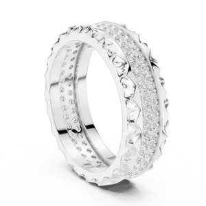 แหวนเพชรเม็ดเล็กหลายแถวทรงเหลี่ยม ฝังแบบไมโครเพฟ ทองคำแท้ 18K สำหรับทั้งชายและหญิง ดีไซน์มีเท็กซ์เจอร์ เหมาะเป็นของขวัญวันครบรอบแต่งงาน - Product Image 6