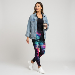Leggings imprimés effet glitch numérique, longueur intégrale, taille élastique, décontractés, extensibles, pantalons de sport pour femmes - Product Image 6