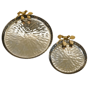 Highest Quality Gold Polished Stainless Steel Serving <b>Tray</b> With Leaf Handle Perfect Decorative <b>Snacks</b> Serving <b>Tray</b> For Home Use - Product Image 3