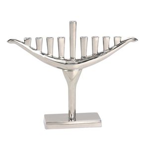 Modern <b>Silver</b> Metal Menorah Candle Holder Decorative Hanukkah Freestanding Tabletop Display Elegant Durable Structure - Product Image 1