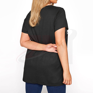 Camiseta de Manga Corta con Cuello Redondo y Estampado Floral Negro para Mujer, Corte Holgado, Informal, Tejida, 100% Algodón, Transpirable, Primavera Verano - Product Image 2
