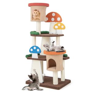 Moderno Grande Tiragraffi 4-in-1 per Gatti con 2 Cucce e Piattaforme, in Legno Massello, Design Lussuoso e Accattivante per Interni, Ufficio e Natale - Product Image 1