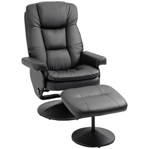 Poltrona Reclinabile Girevole in Pelle PU con Base Avvolta e Poggiapiedi, Meccanismo Manuale, Pouf Reclinabile per Soggiorno, Camera da Letto, Ufficio, Imbottitura in Spugna - Product Image 1