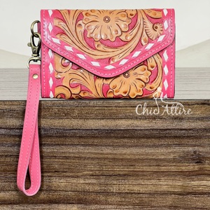 Nouveau Portefeuille Mini Pochette Western en Cuir de Vachette Véritable Personnalisé 2026 avec Motifs Floraux, Porte-Cartes RFID et Sac de Voyage - Product Image 1