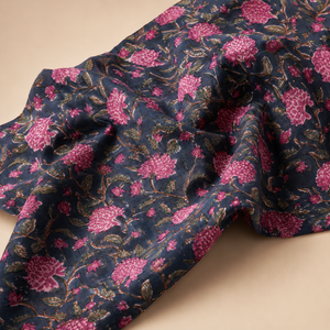 Black Pink Floral Stripe Hand Block Printed Cotton Fabric <b>Set</b> For Dress Kurta <b>Sewing</b> Home Textile Craft Apparel Material - Product Image 5