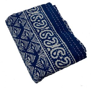Cubrecama Reversible Kantha Azul Índigo con Estampado a Mano, Juego de Edredón de Algodón Vintage Ecológico para Bodas, Hogar, Hotel, Tamaño Individual - Product Image 2