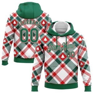 Sweat-shirt à capuche 3D sportif personnalisé, nouveau design, blanc-vert-rouge, motif sapin de Noël, vente en gros directe pour l'industrie - Product Image 1