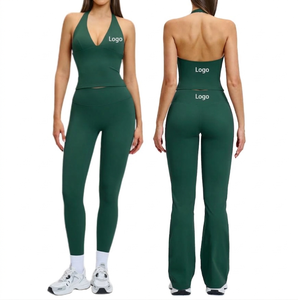 Ensemble de sport 2 pièces pour femme, respirant et léger, haut à col en V profond et legging taille haute push-up - Product Image 2