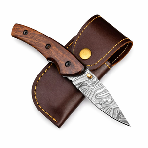 Cuchillo Plegable Recto de Acero de Damasco Hecho a Mano con Mango de Madera, Regalo de Aniversario para Padrinos de Boda, Personalizable OEM/ODM - Product Image 1
