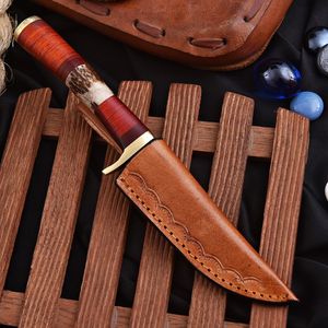 Cuchillo de caza Skinner de acero de Damasco al por mayor, hecho a mano, hoja fija, punta caída, mango de cuerno de ciervo y madera, 8 pulgadas, logotipo personalizado - Product Image 6