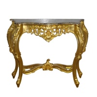 Table d'entrée antique de luxe Table console en feuille d'or avec dessus en marbre Table d'entrée implorée à la main pour meubles de maison de style français