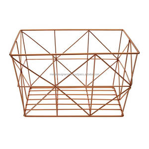 Juego de 3 cestas de almacenamiento rectangulares de madera y metal con organizador multiusos Chapado en cobre para lavandería, ropa de cocina, tapa de metal - Product Image 3