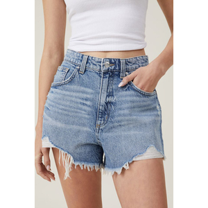 Blue Women's High Quality Denim Shorts with Logo Breathable Cotton Pattern Decoration From Pakistan OEM Serviced Cheap Price - Product Image 1