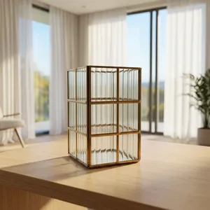 <b>Square</b> Brass Frame <b>Glass</b> Lantern Votive Holder Home Decoration Tabletop Decor Wedding Accent - Product Image 2