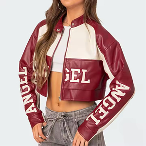 Casual Letter Print Slim Fit Long Sleeve Crop Top Short Coat Women <b>Lightweight</b> Varsity <b>Jacket</b> Finished Woven Wool - Product Image 4